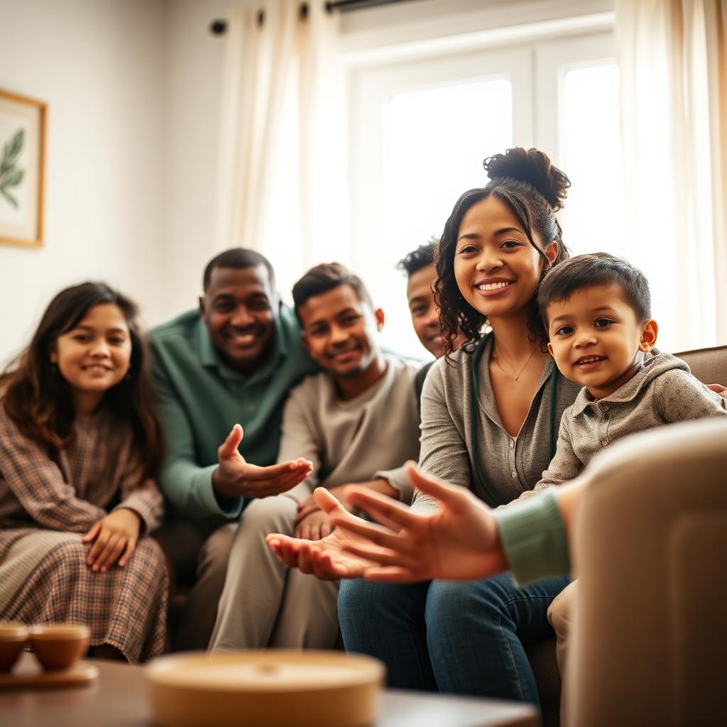 Social worker meeting warmly with a family